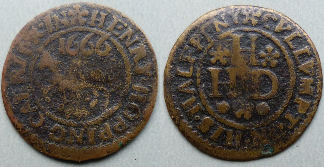 Cullompton, Henry Hopping 1666 halfpenny